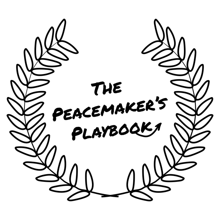 Podcast logo featuring olive branches and playbook imagery